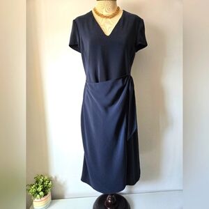 ARMANI COLLEZIONE  Navy Blue Short Sleeve Faux Wrap Midi Dress. Size 10